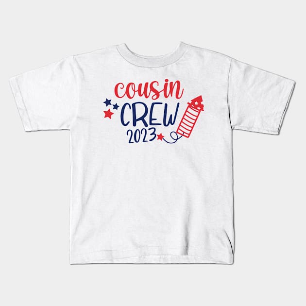 Cousin Crew 2023 Firecracker Red White Blue 4th of July Kids T-Shirt by Prints by Hitz